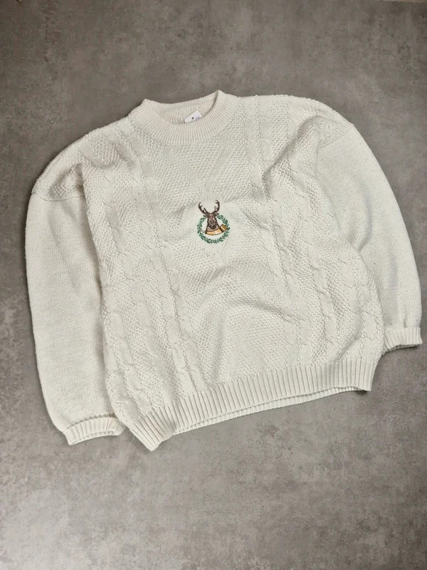 Pull cerf Vintage Blanc taille L NB0736