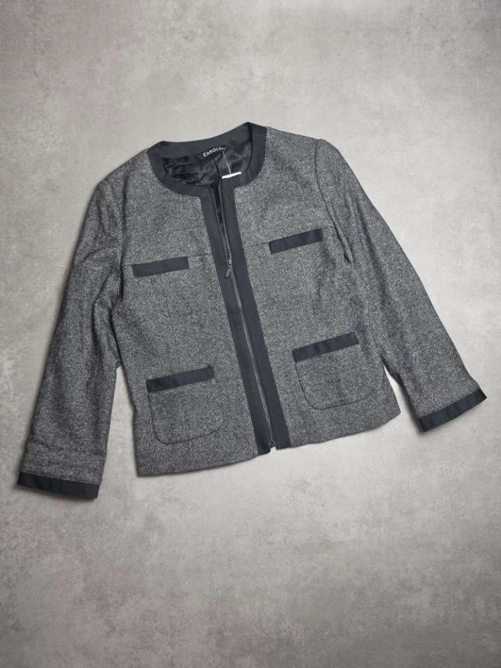 Caroll Paris veste tweed gris zippée style Chanel T36