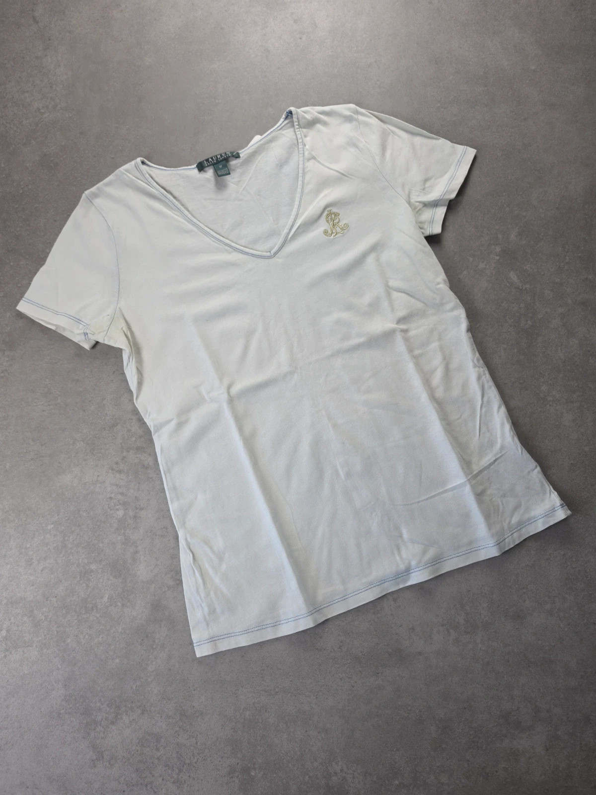 T-shirt Lauren Ralph Lauren col V blanc logo M LRL011