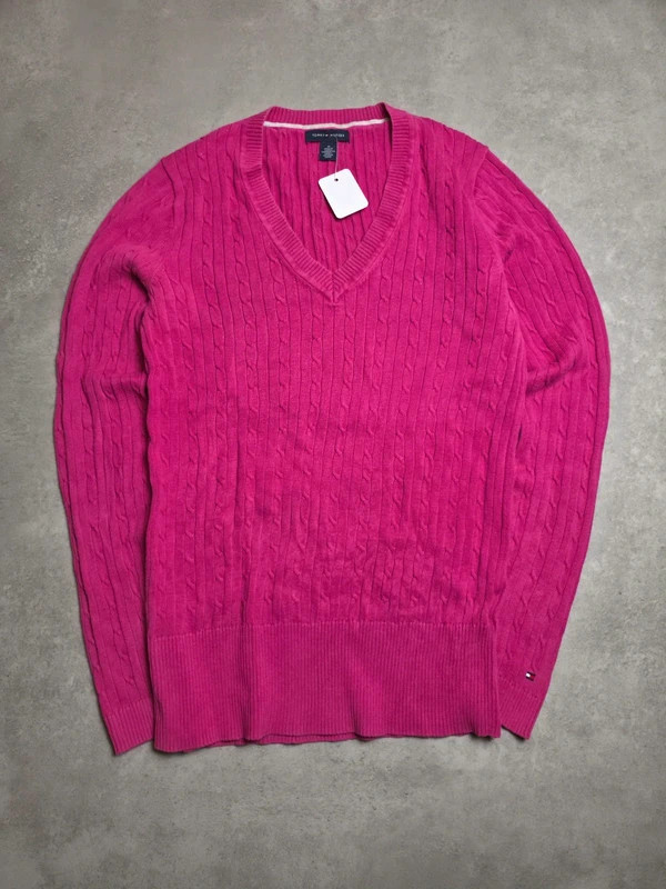 Pull torsadé col v Tommy hilfiger Rose Fuchsia taille M THM036