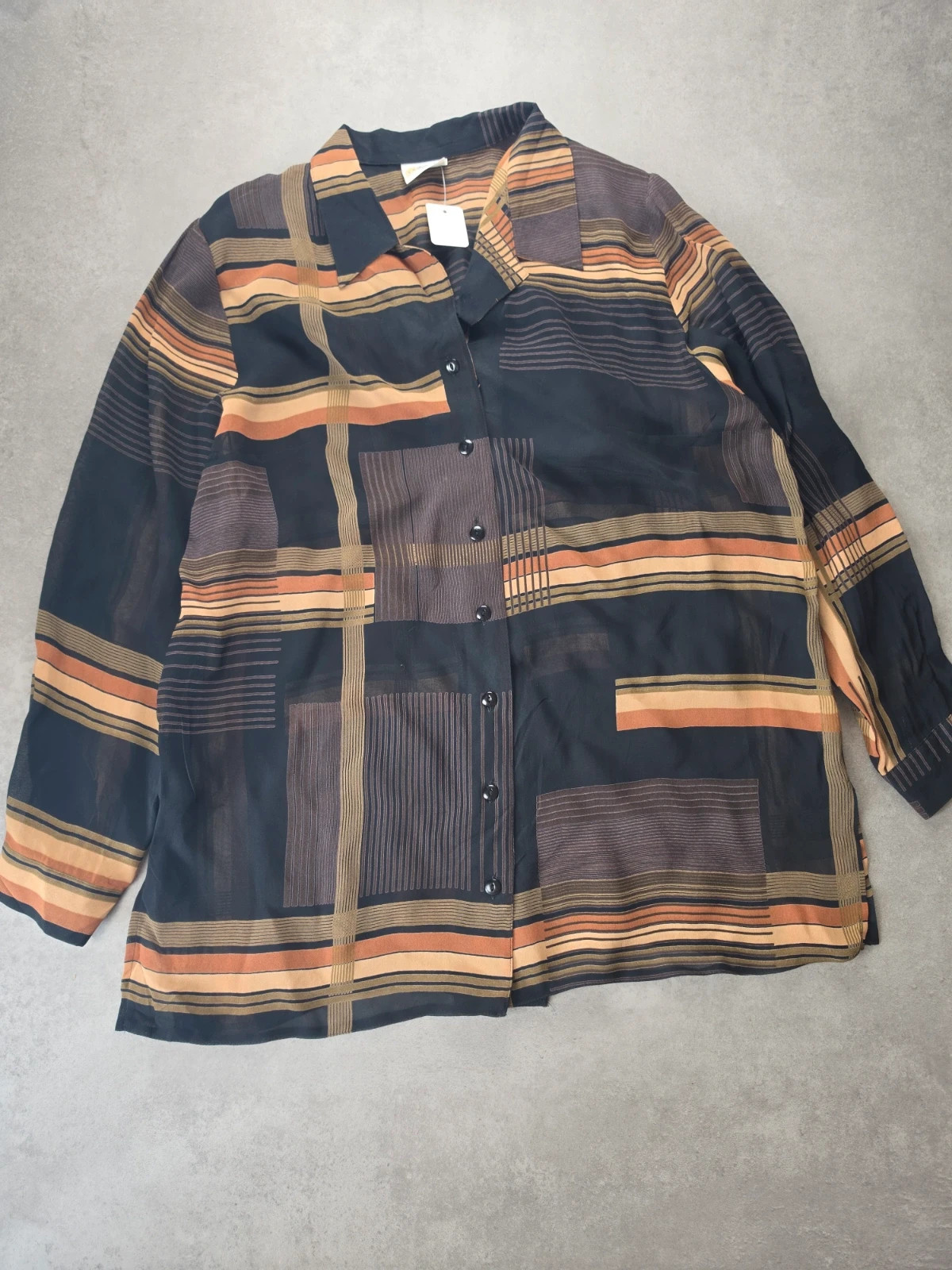 Chemise Creation vintage graphique noir orange 44 KC041