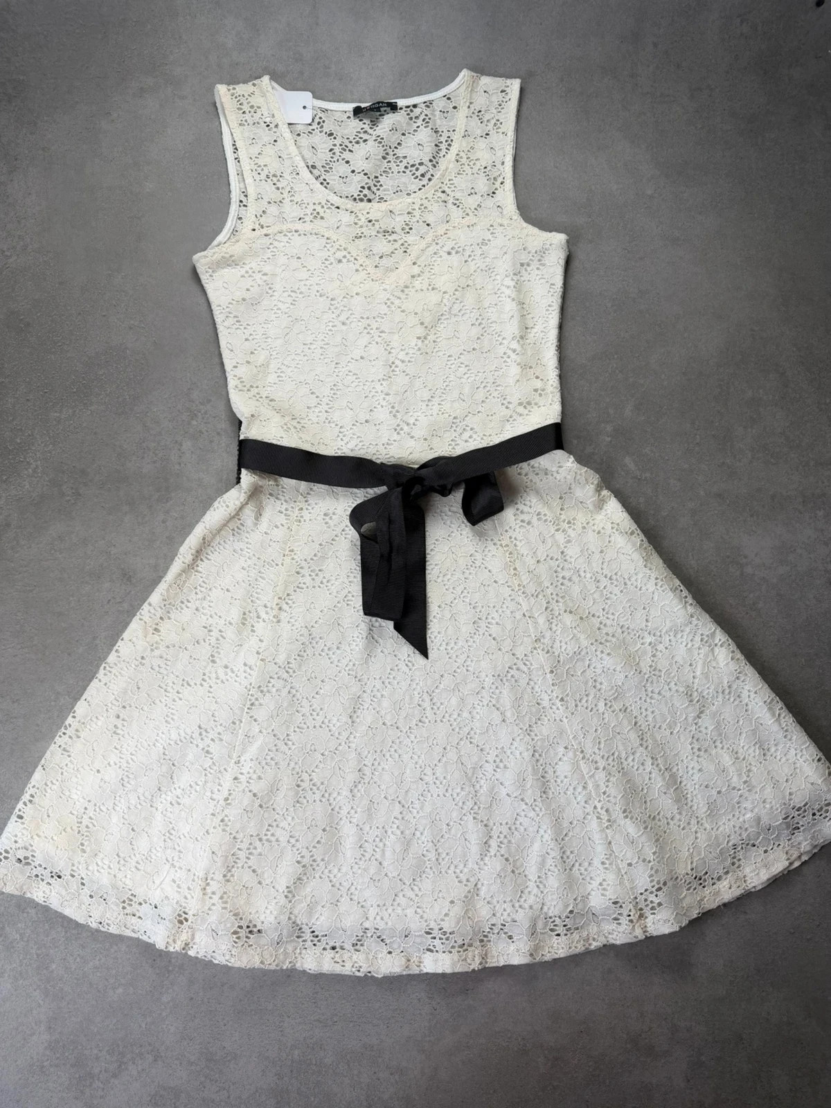 Robe Morgan dentelle ivoire ceinture nœud S MOR1107