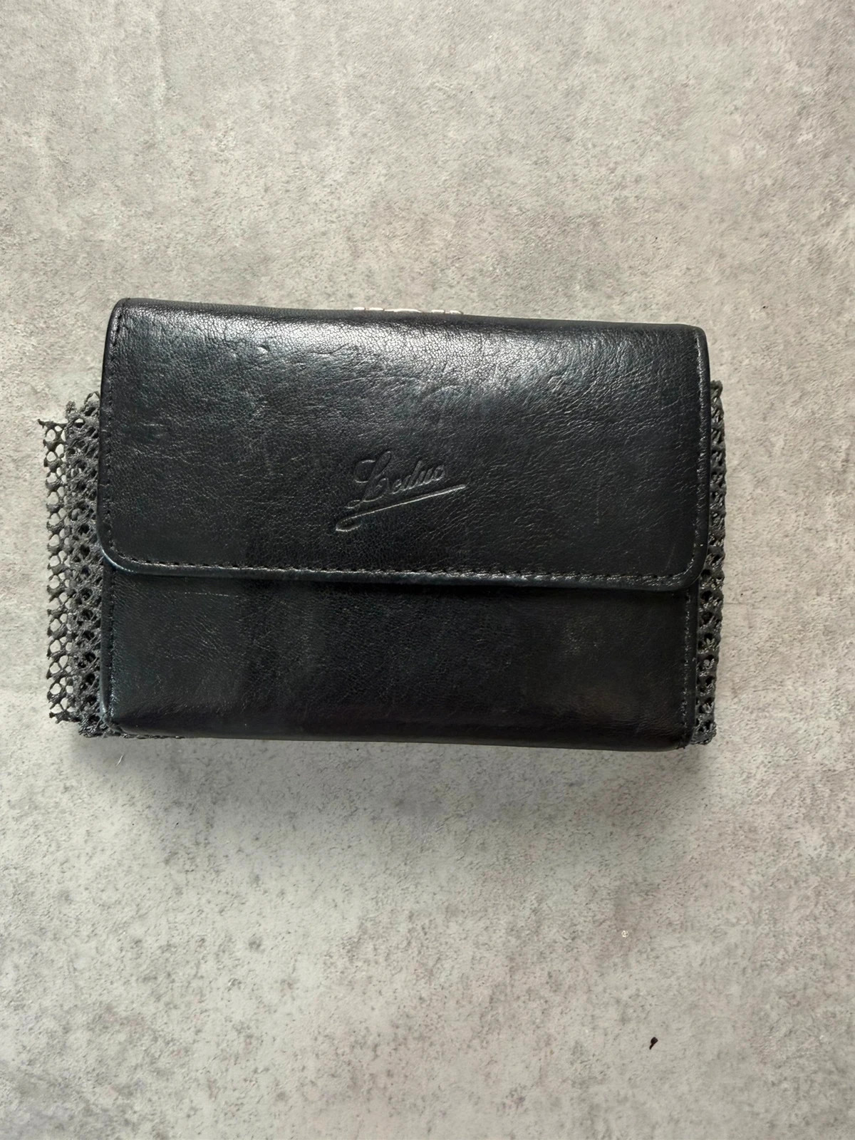 Portefeuille Ledux cuir noir vintage porte-monnaie