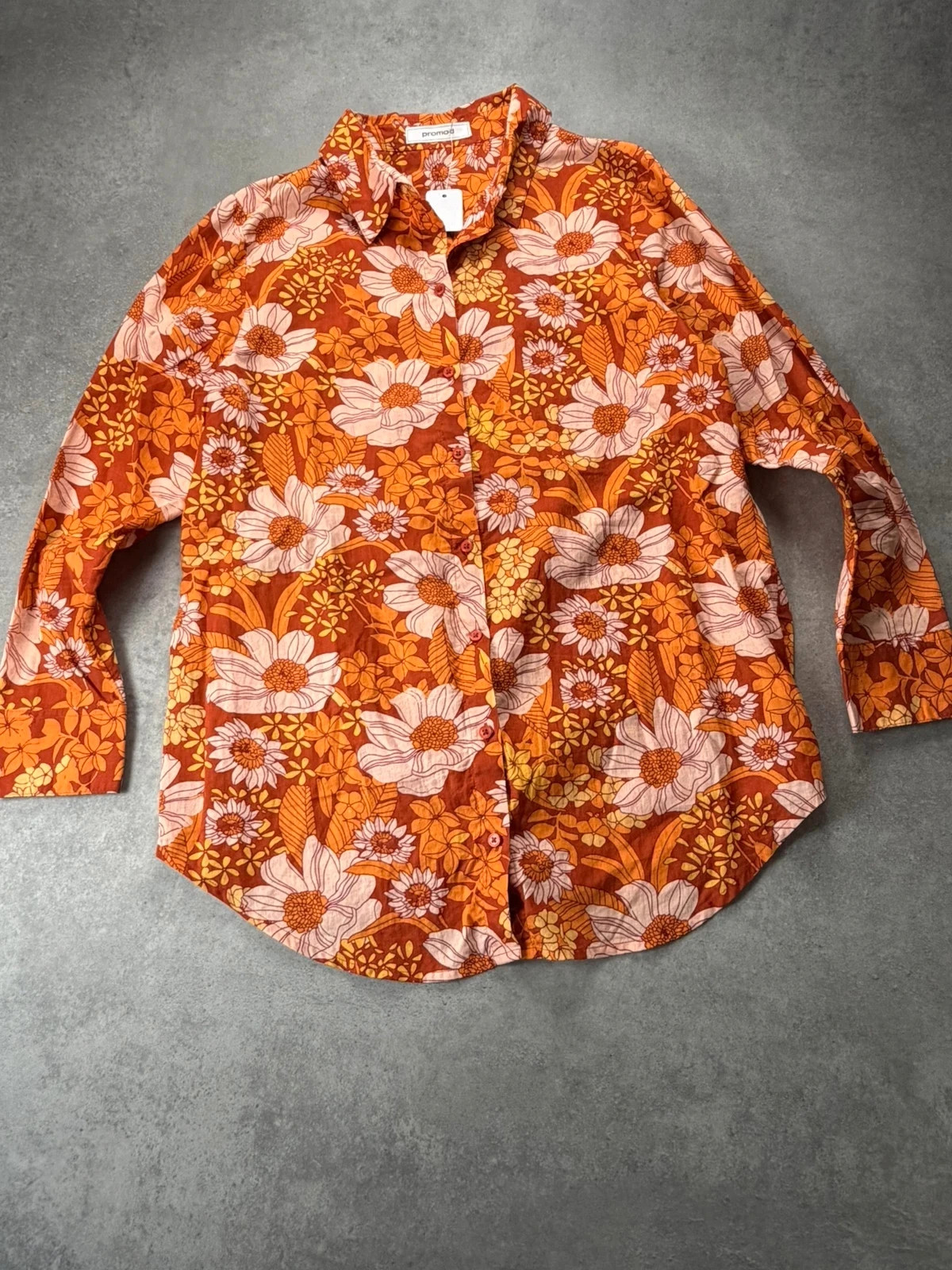 Chemise Promod fleurie vintage orange L PRO1170